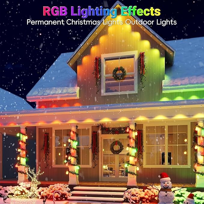 Permanent Outdoor Lights IP67 Waterproof Smart RGBMusic SyncTiming FunctionRemote Control for All Holiday Decor Decorations Light (200FT Permanent Outdoor Lights)