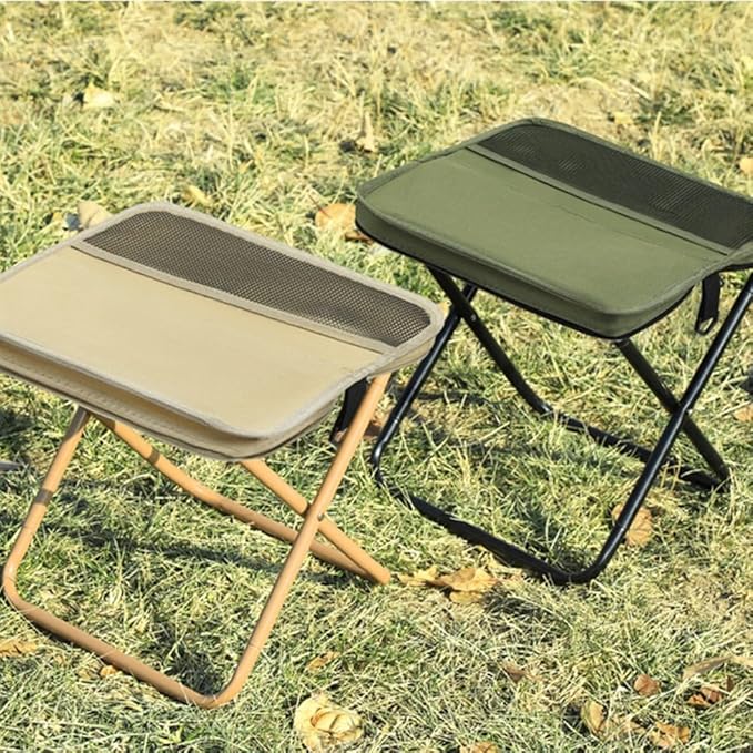 Collapsible Stool Folding Stool For Outdoor Camping Fishing Travel Hiking Oxford Cloth Seat Compact Storage Camping Chair Lightweight For Adults(Khaki S Size)