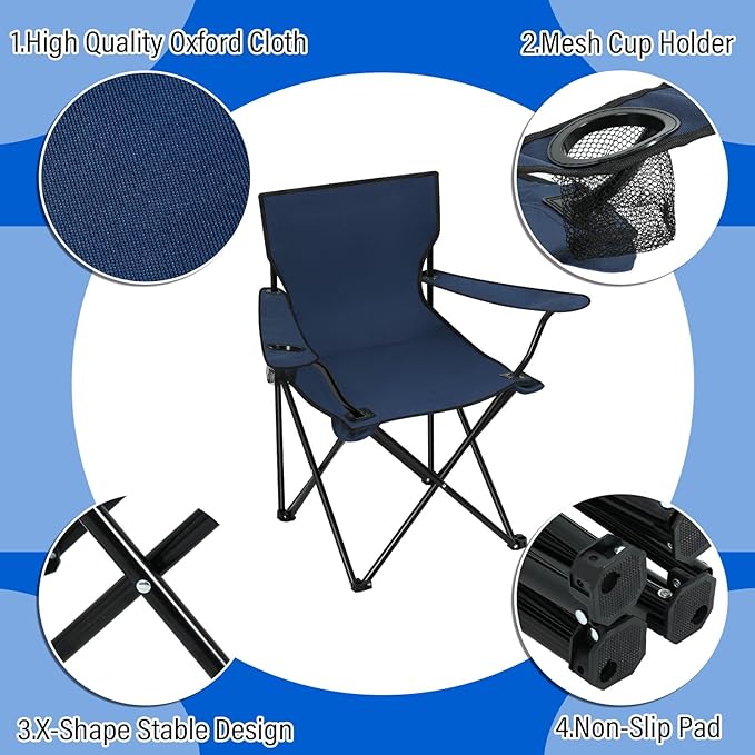 Huwena 10 Pack Folding Camping Chairs with Cup Holder and Carry Bags Portable Outdoor Lawn Chairs Bulk for Picnic Party Backyard Events Beach Outdoor Activities