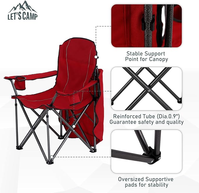 LET'S CAMP Camp Chair with Shade Canopy Folding Camping Recliner Chair with Carry Bag for Outdoor Camping Hiking Beach Heavy Duty 350 LBS