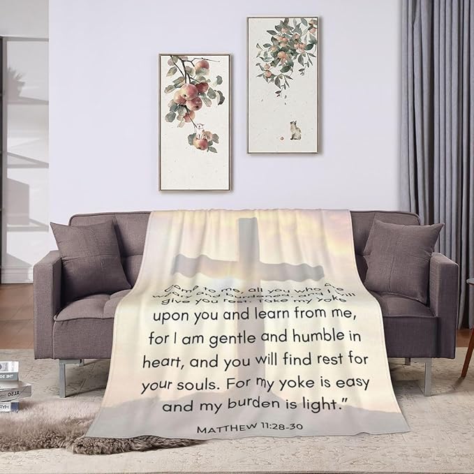 50X40 Matthew 11：28-30 Lightweight Flannel Blanket - Soft and Breathable Polyester Suitable for Travel Camping and Home Decoration