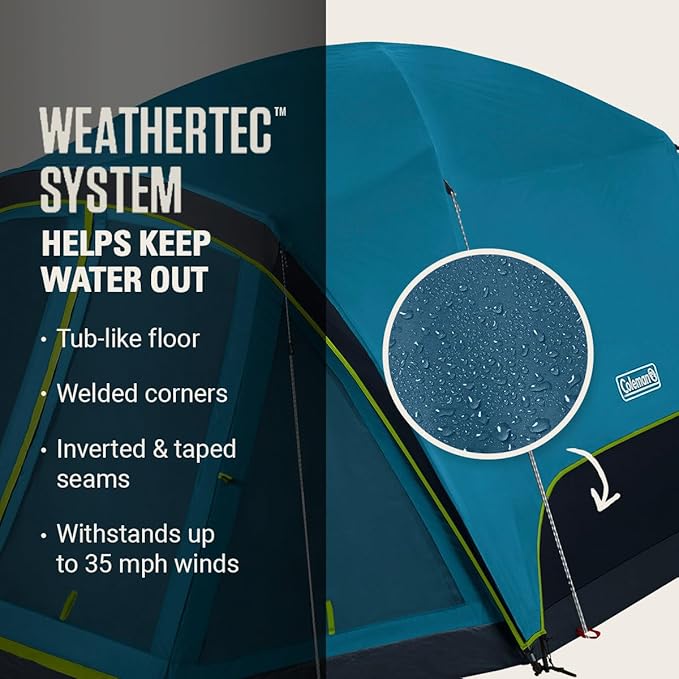 Coleman Skydome Dark Room Camping Tent with Screen Porch &amp 5-Minute Setup Weatherproof 4/6 Person Tent Blocks 90% of Sunlight Rainfly &amp Carry Bag Included Made of PFAS-Free Materials