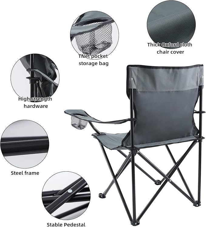 YSSOA Portable Folding Grey Camping Chair 1-Pack