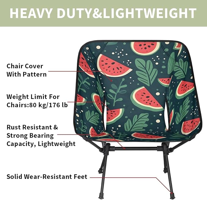 Honeybaby Folding Camping Chair Summer Fruit Watermelon Camping Chairs Lightweight Portable Chair Outdoor Foldable Chairs for Camping Travel Picnic Beach Hiking