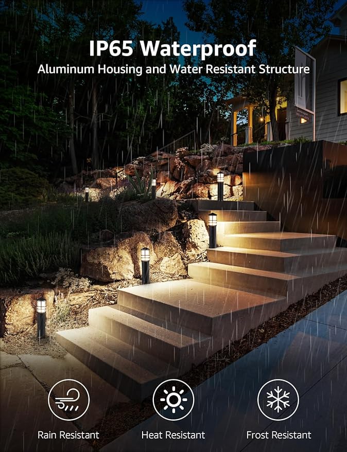 SUNVIE 12-Pack Low Voltage Landscape Pathway Lights 3W Outdoor Landscape Lighting 3000K 12-24V LED Bollard Path Lights Wired CRI 90+ Aluminum Pathway Lighting for Walkway Yard Garden ETL Listed Cord