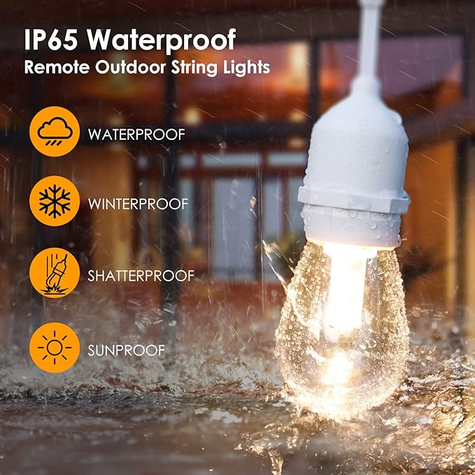 Mlambert 3 Color Outdoor LED Dimmable String Lights with Remote Plug in 144FT(3x48FT) Waterproof Shatterproof LED Light for Patio Backyard-White Cord