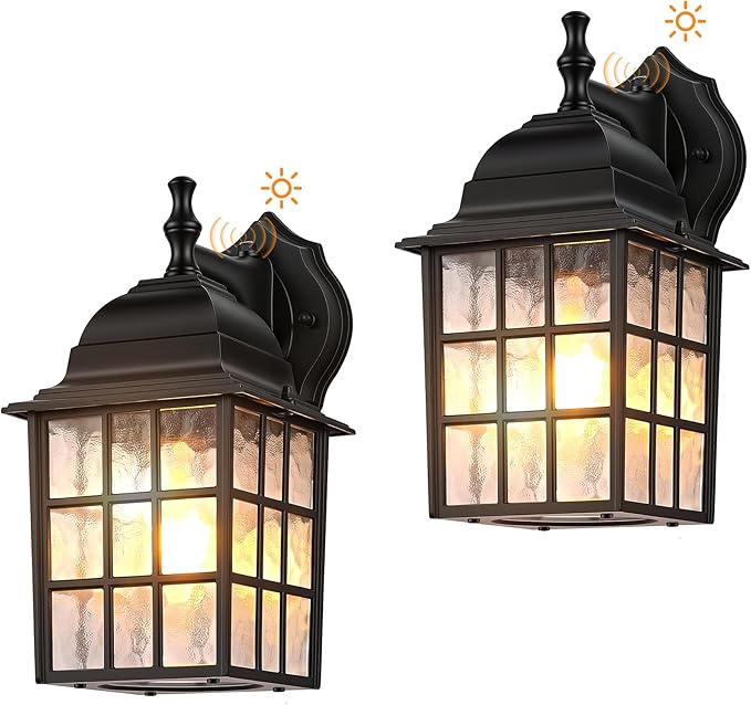 Dawn to Dusk Sensor Outdoor Wall Light Fixtures Waterproof Anti-Rust Exterior Lighting Fixtures Black Outdoor Wall Lantern for Porch Patio Front Door Garage House -2 Pack