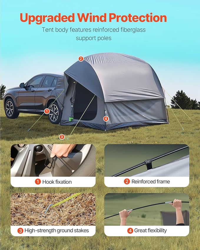 VEVOR SUV and Pickup Truck Camping Tents Waterproof Double Layer Design with Carry Bag Accommodates 2-9 Persons for Outdoor Activities