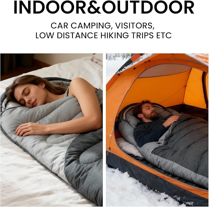 ASHOMELI Camping Sleeping Bags for Adults - 4 Season Warm &amp Cool Weather - Summer Spring Fall Winter Lightweight Waterproof Sleeping Bag for Camping Traveling Indoors and Outdoors