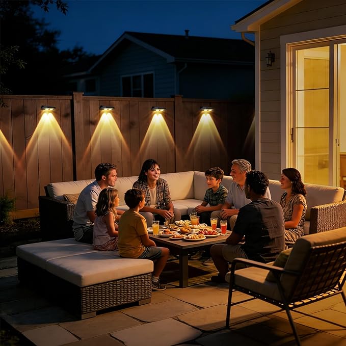 Solar Fence Lights Outdoor 3 Modes Warm/Neutral/Cool White Fence Lights Solar Powered for Outside IP65 Waterproof 60 Lumens Solar Light for Step Pathway Garden Deck Stairs - 8 Pack