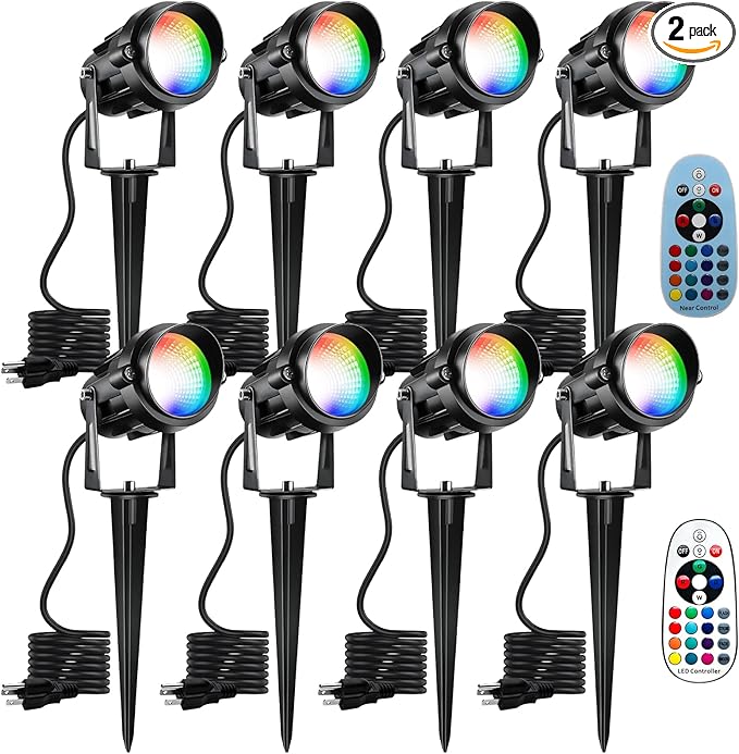 Halloween Christmas Spotlight Outdoor Color Changing Landscape Spotlights12W RGBW LED Outdoor Spot Lights for Yard Garden DecorWaterproof 110V Plug in Landscape Lighting with Remote8 Packs