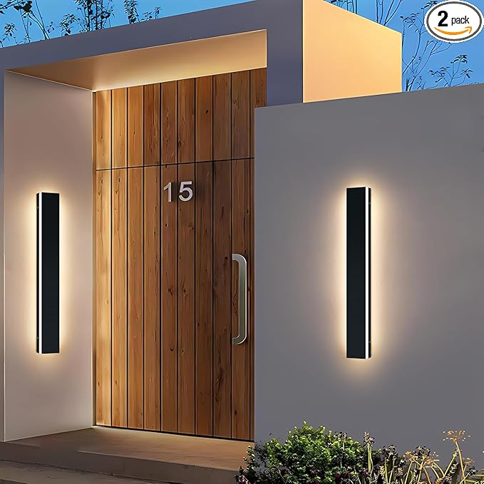Upgrade Widened 2 Pack Long LED Outdoor Wall Light 31.4inch Black Modern Wall Sconces 31W 3000K Warm White IP65 Waterproof Front Porch Lighting Fixture for Patio Garage Entryway Fence