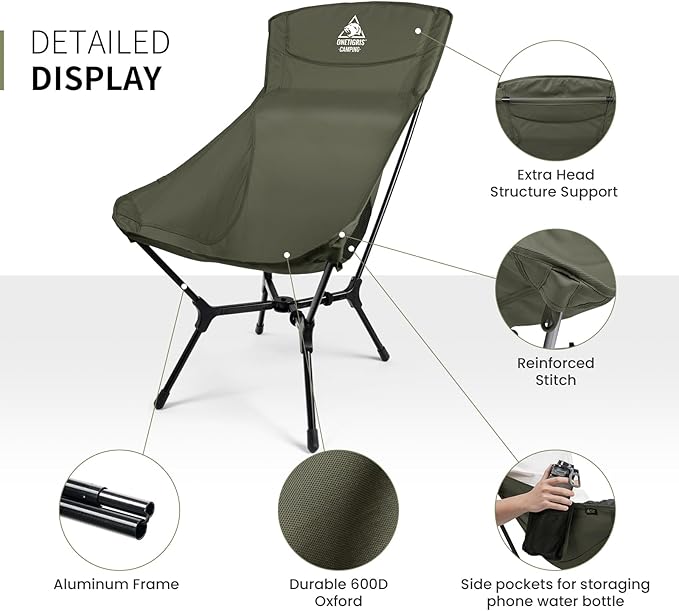 ONETIGRIS OasisFlex Camping ChairHigh Back Folding Chair with Carry BagGreat for CampingBeachPicnicParkLawnSports and Outdoor Events