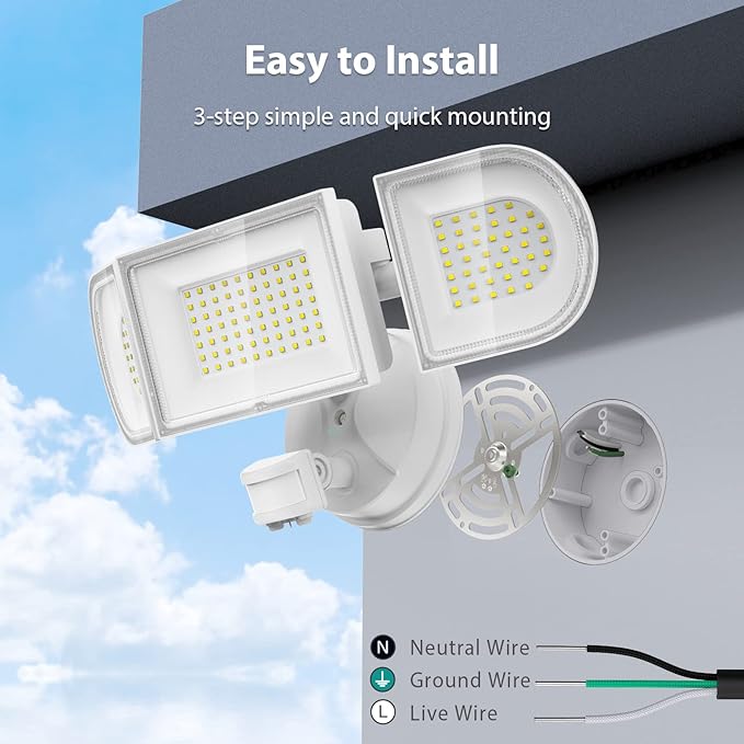 iMaihom 150W Motion Sensor Light Outdoor 15000LM 6500K LED Security Floodlights 3 Adjustable Head Motion Detection Light IP65 Waterproof for Yard Garage White 2pack