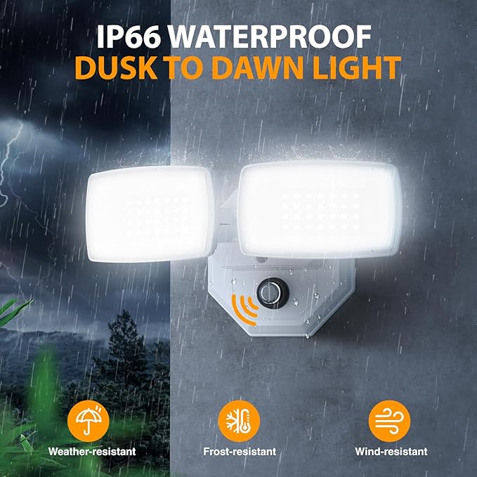 Onforu 32w 3200LM Dusk to Dawn Outdoor Lighting6500K Dual-Head Flood Light Outdoor with PhotocellIP66 Waterproof Security LightsExterior Daylight Off and Night On White Wall Light for Patio Garden