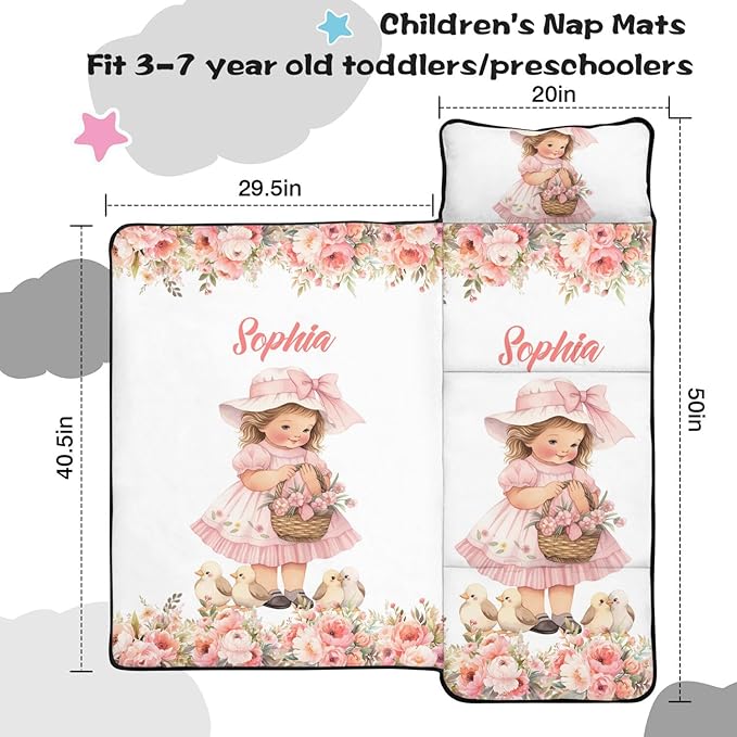 Custom Toddler Nap Mat with Name – Personalized Sleeping Bag for Kids with Pillow and Blanket Roll-Up Design