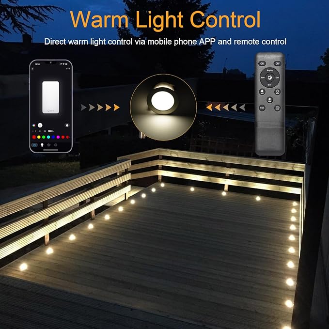 Sumaote LED Deck Lights Kit 20Pcs 1.22 WiFi Smart Phone Control Recessed RGBW Deck Stair Lighting IP67 Waterproof Outdoor Low Voltage Landscape Lighting for Steps Path Pool Side Black