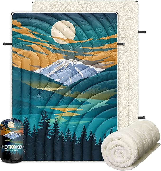 Outdoor Camping BlanketWarm Thick Camp Blankets with Sherpa Lining Soft Fleece Camping Blanket Puffy Camping Quilt for Cold Weather Traveling Stadium Hiking Picnics