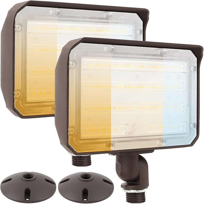 2Pack Dusk to Dawn Outdoor 60W LED Flood Light with Knuckle &amp Plate Mount 3000K/4000K/5000K Color Selectable ETL Commercial LED Security Lighting