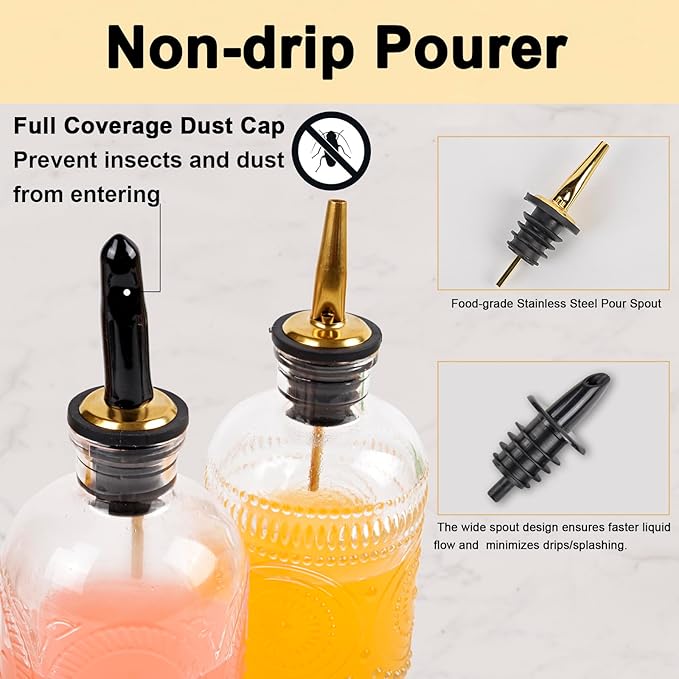 ChezMax Syrup Dispenser Bottles Set of 6 Simple Syrup Bottle for Coffee Bar Accessories 5oz &amp 7oz Glass Coffee Syrup Dispenser Syrup Containers for Maple Honey Syrup Oil Metal Pour Spouts &amp
