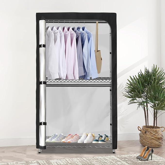Garment Rack Cover600D Heavy Duty Waterproof Clothing Rack CoverClothes Rack Cover with Zipper for Metal Garment Rack（47.2W x 17.7D x 80.7HCover Only)