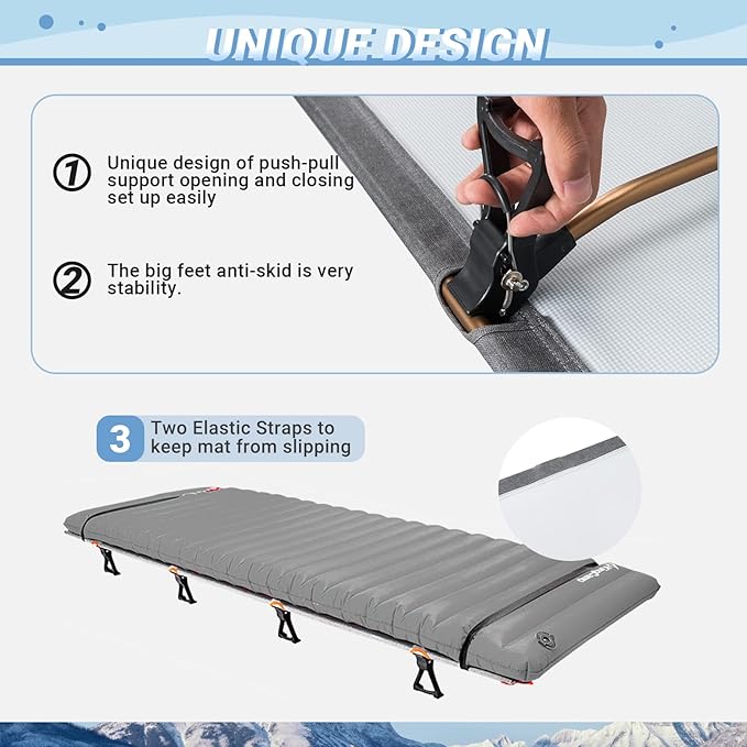 ATEPA Camping Cots for Adults with Carry Bag &amp Storage Bag Portable Bed Folding Cot Most Comfortable for Hiking Backpacking Car Camping Travel Home Office Nap Lightgrey