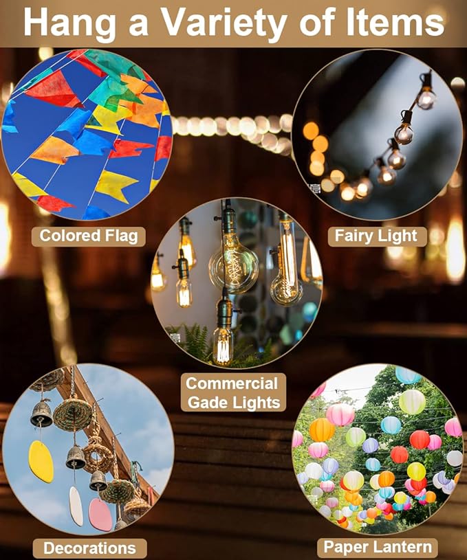 Queension 10FT Deck String Light Poles for Outdoor String Lights for Garden Backyard Patio Lighting Stand for Parties Bistro &amp Weddings 2 Pack