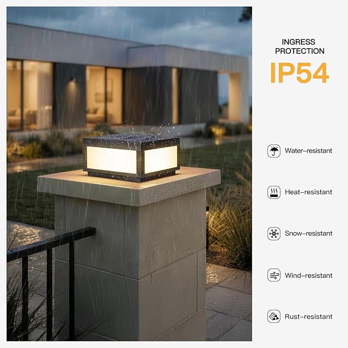 Large Solar Post Lights Outdoor Square Solar Pillar Lights 12x12 Solar Power Column Light Waterproof Modern Post Lamps Outdoor Dusk to Dawn Lantern Column Lamp for Driveway Entrance Pillars