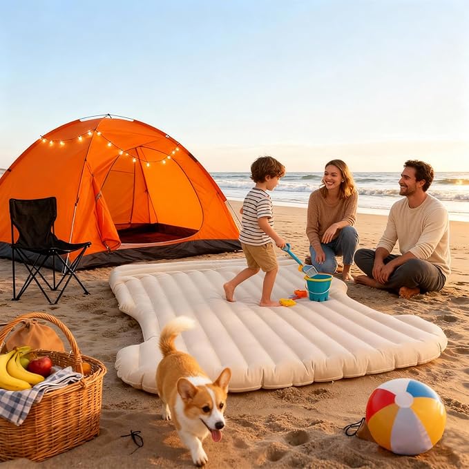 ZKOO Car Air Mattress 4 Inch SUV Truck Camping Air Mattresses Quick Inflation Chamber Portable Driving Trip Air Bed Soft Flocked Top for Camping Colchon Inflable with Storage Bag (Khaki)