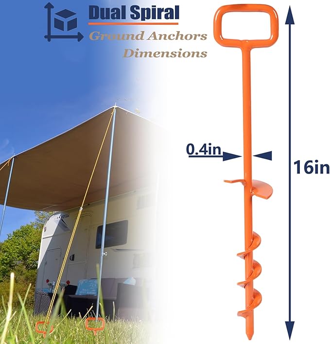16In Tent Stakes Ground Anchors Screw in with 1PCS Tent Stakes Heavy Duty Adapter for Screw Ground Anchors Tree Straightening Kit Anchors Tent Mobile Home Anchors (Color : Orange Size : 6PCS