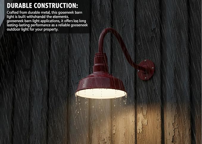 AGB101-10-AS8 RED - Standard Barn Light with Gooseneck Arm | Outdoor LED Lights Classic Floodlight Design for Barn Lights Outdoor Durable Metal Construction Energy-Efficient