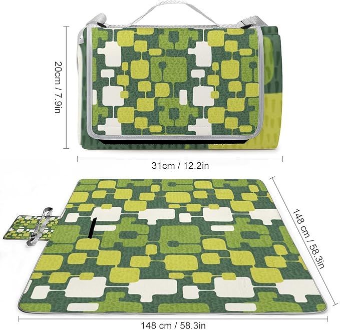 Modern Mid Century Seamless Abstract Pattern Waterproof Outdoor Picnic Blanket Sandproof Beach Mat for Camping Hiking Grass Travelling