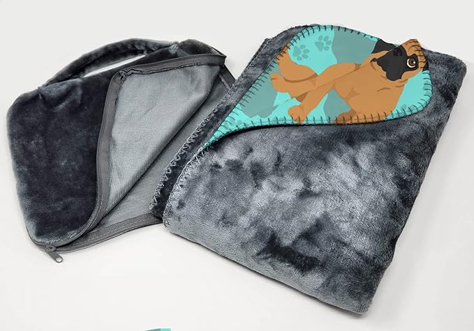 Caroline's Treasures MLM1057TBLT Apricot Pug Soft Travel Blanket with Bag Airplane Blanket Indoor Outdoor Camping Blanket for Traveling Picnics Beach Trips Concerts