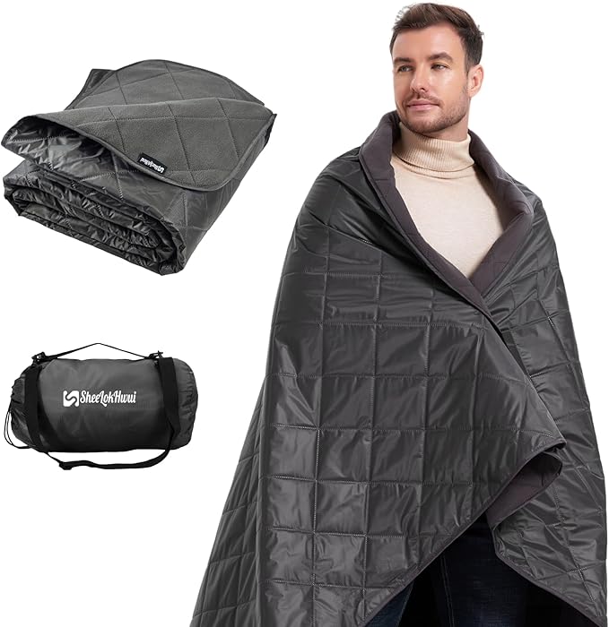 4-in-1 Large Outdoor Blanket - Waterproof &amp Windproof Thickened Warm Fleece Camping Blanket for Stadium Hiking Sporting Events - 81x57 Packable (Dark Gray)