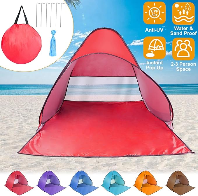 KOCASO Pop Up Beach Tent for 2-3 Person UPF50+ Anti-UV Sun Shelter w/Storage Bag
