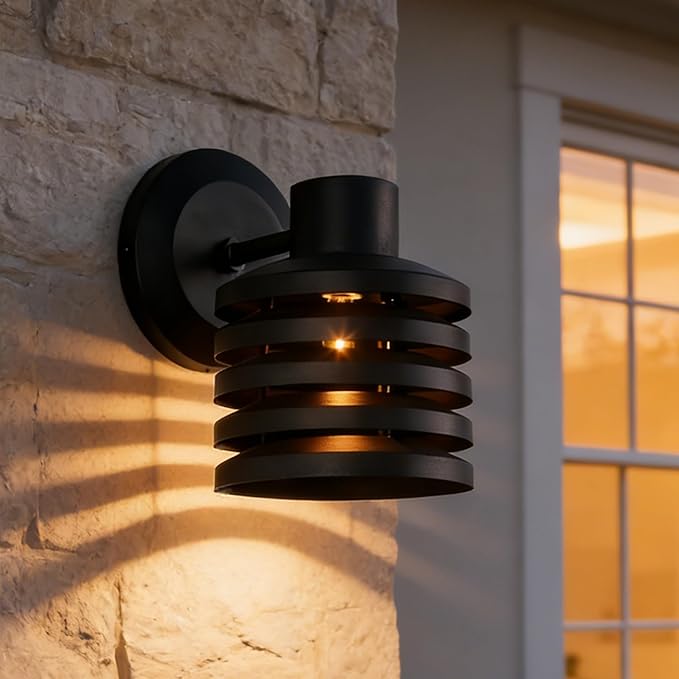 Industrial Matte Black Cylindrical Outdoor Wall Sconce with Louvered Design Weatherproof Exterior Light Fixture Farmhouse Lighting for Entrance Courtyard Porch Patio Garage