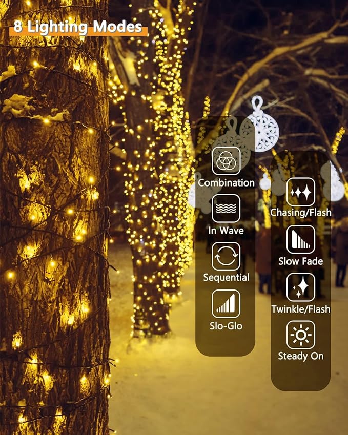 Upgrade 2Pack 500LED Solar String Lights Outdoor Waterproof 180FT Solar Lights Outdoor String with 8 Modes IP65 Waterproof Twinkle Christmas Light for Outside Garden Tree Decoration Warm White