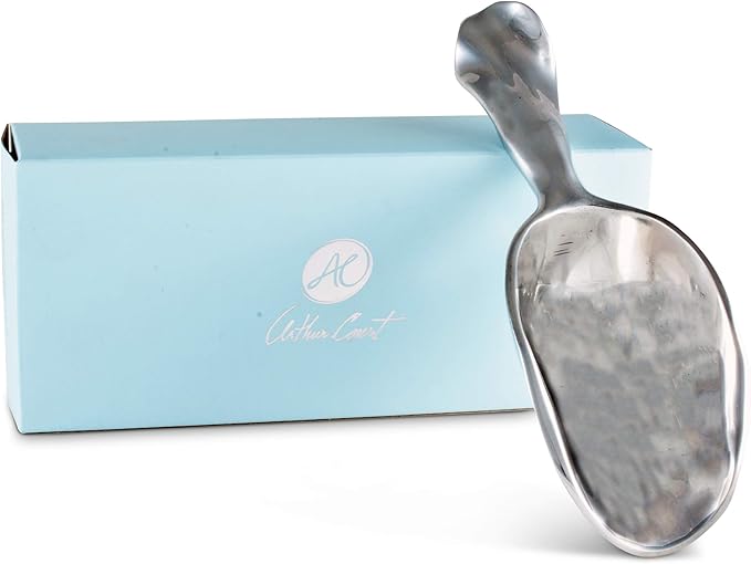 Arthur Court Modern Carmel Pattern Metal Handle Bar Ice Scoop Dry Bin Scoop Dry Goods Scoop Candy Scoop Spice Scoop Sand Casted and Hand Polished Aluminum 8 inch Long