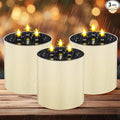 3 Pack Solar Large Flameless Candles with 3 Wicks 5. 9 x 5. 9 Waterproof Outdoor LED Pillar Candles Battery Operated Jumbo Flickering Candlestick for Home Patio Church Lanterns Ivory