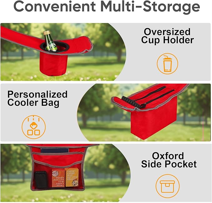 2 Pack Oversized Folding Camping Chairs for Adults Heavy Duty Lawn Chairs with Cup Holder Storage and Cooler Bag 400 LBS Weight Capacity Padded Collapsible Chairs for Outdoor Garden &amp Beach