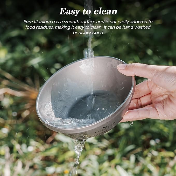 iBasingo 300ml /10.12 fl.oz Titanium Double Walled Bowl Heat Insulation Durable Soup Bowl Rice Oatmeal bowl Outdoor Camping Ultralight Portable Tableware Ti1082T
