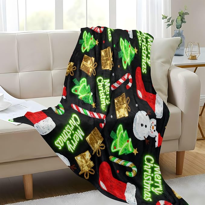 Merry Christmas Snowflakes Lightweight Fuzzy Comfy Blankets for Adults Throw Covers for Living Room Sofa BedParty 50x70 Inches