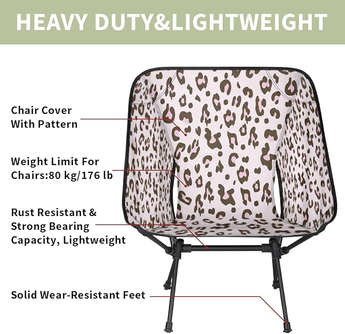 Beautiful Cheetah Skin Leopard Camping Chair Lightweight Portable Chairs for Adults Easy Installation Outdoor Foldable Camping Chair for Camping Fishing Hiking Picnic Beach