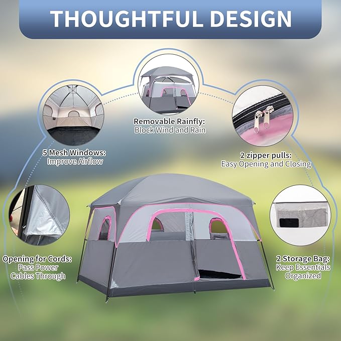 Outvita 6 Person Camping Tent with Carry Bag Waterproof Windproof Easy Setup Portable Family Camping Tent with 1 Mesh Door &amp 5 Large Mesh Windows 10'X9'X83in