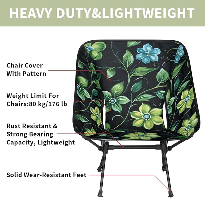 Honeybaby Folding Camping Chair Leaf Flower Theme Camping Chairs Lightweight Portable Chair Outdoor Foldable Chairs for Camping Travel Picnic Beach Hiking