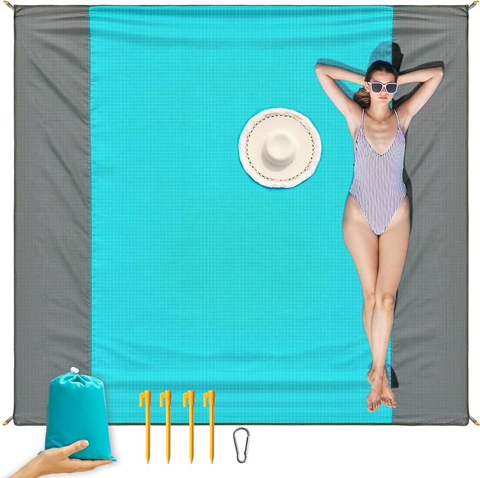 ISOPHO Beach Blanket 79''×83'' Picnic Blankets Waterproof Sandproof for 4-7 Adults Oversized Lightweight Beach Mat Portable Picnic Mat Sand Proof Mat for Travel Camping Hiking Packable w/Bag