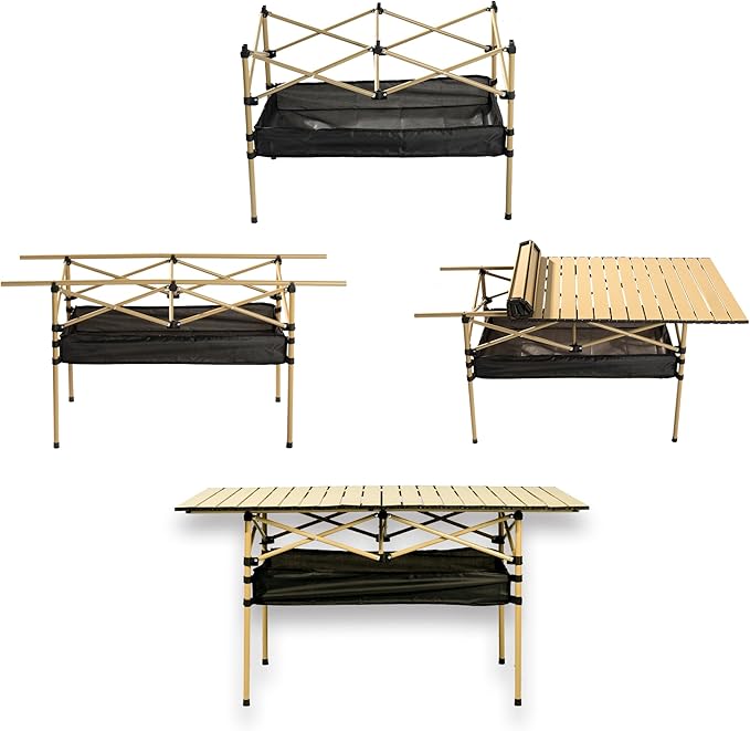 Outdoor Folding Table 7.93LBS Ultralight Camping Table with Built-in Storage &amp Carry Bag 225LBS Heavy Duty Aluminum Tabletop Carbon Steel Frame for Camping Picnic Beach BBQ