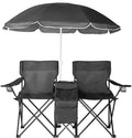 2-Seat Folding Camping Chair w/Removable Sun Umbrella Portable Outdoor Chair for Fishing Sunbathing and Camping Durable Steel Frame and Oxford Fabric Includes Carrying Bag Load 180 LBS Per Seat