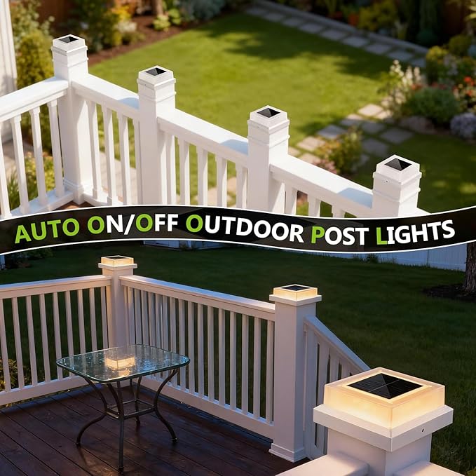 4x4 Solar Post Cap Lights 12pack Fence Post Solar Lights Outdoor Waterproof with Warm White LightingWhite Waterproof Cap Post Lights fit 3.5x3.5/4x4 Wooden/Vinyl Posts