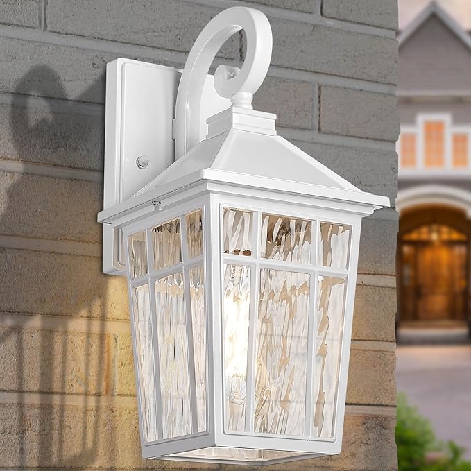 Darkaway Outdoor Wall Lights for House Exterior Lighting Fixtures Wall Mount Outside Porch Lights Waterproof White Outdoor Sconce Lights with Water Ripple Glass for Patio Garage Front Door